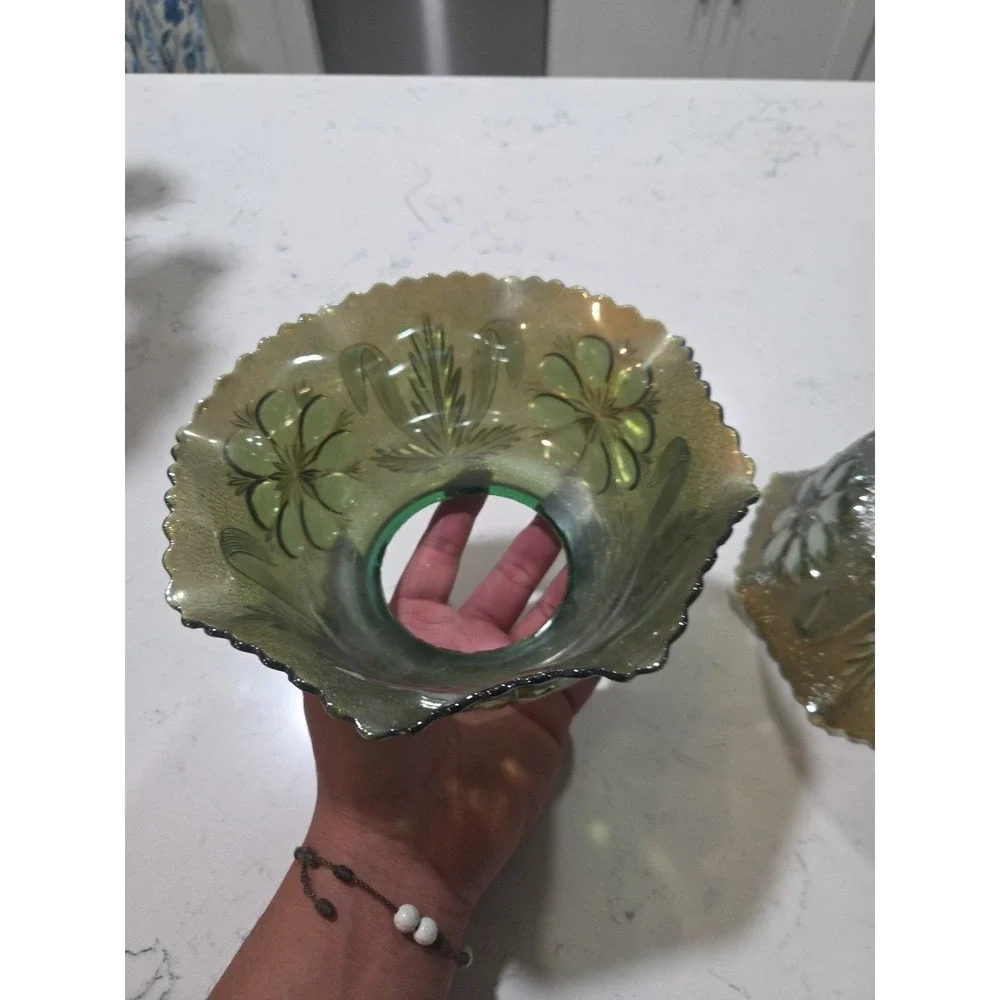 Antique Imperial Green Mayflower #474‎ C Carnival Glass Gas Lamp Shade